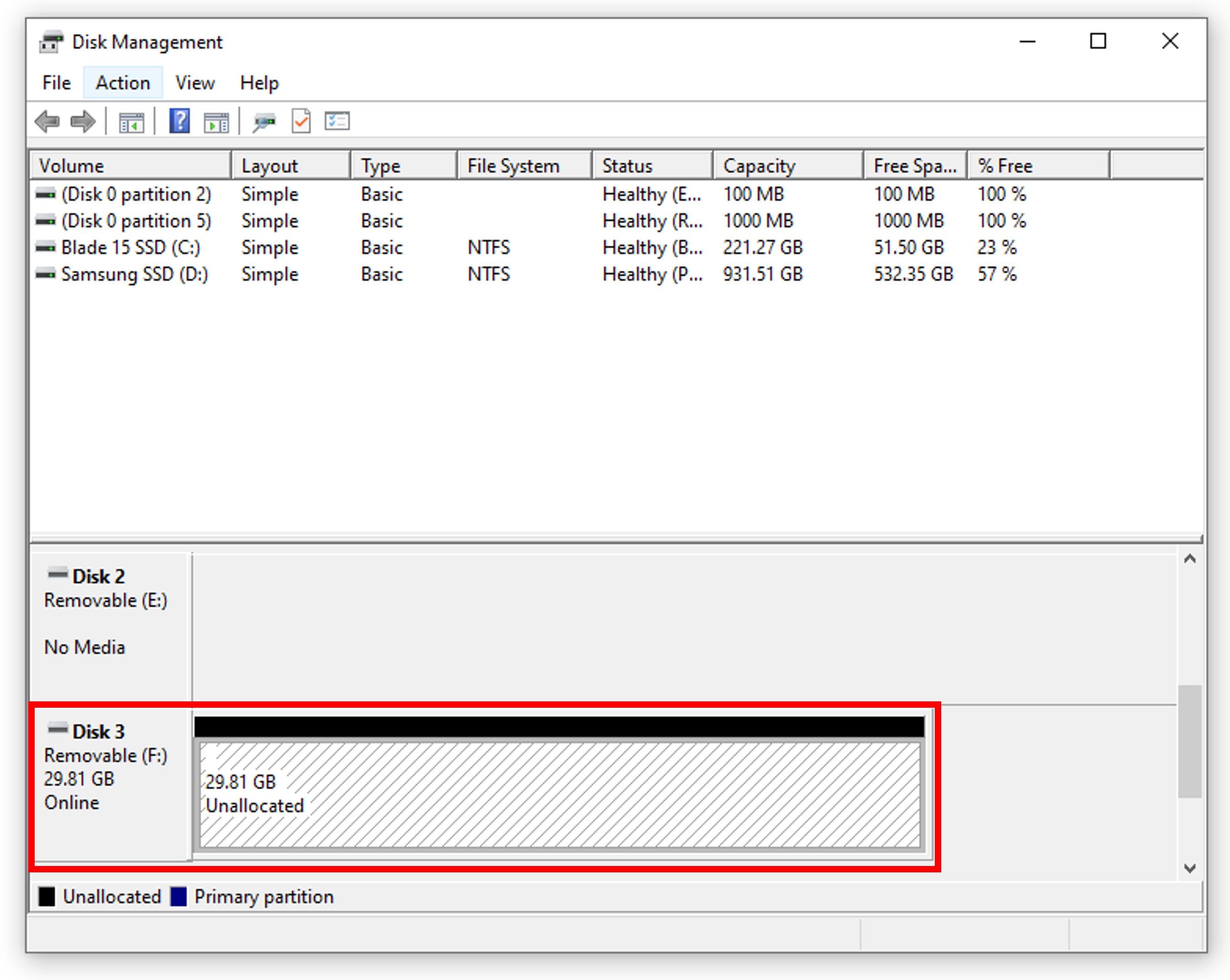 Find drive recognition from Disk Management