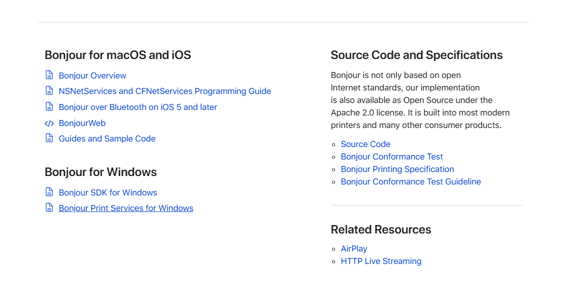Bonjour Services Download