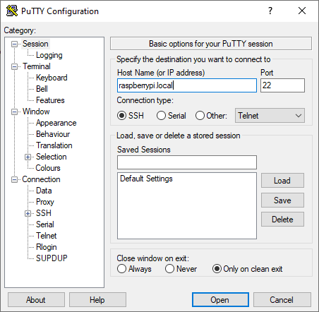 PuTTY Start Page