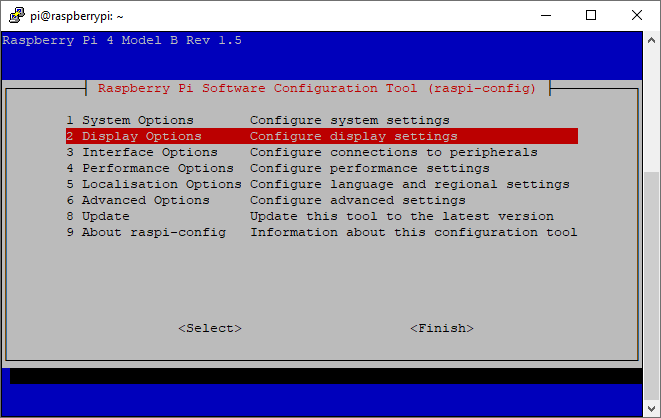 raspi-config Display Options 1